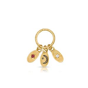 Lucia stone pendant with carved Star and ruby center stone in 14K yellow gold  on charm holder with other charms (sold separately)