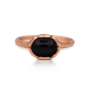 Our Willa ring in 14K rose gold shown with black sapphire