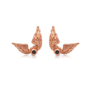 Lucky Wing Earring Studs in 14K rose gold with black diamonds