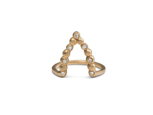 Our Beatrix ring shown in 14 yellow gold and 7 round white diamonds