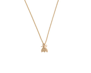 Bee necklace in 14K yellow gold with 3 white round diamonds in each wing