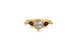 Sadie White Sapphire center stone and Ruby side stones in 14K Yellow gold