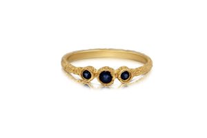 Janie ring in 14K yellow gold with 3 round blue sapphires