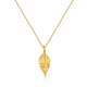 This precious leaf necklace is perfect for everyday wear shown in 14K yellow gold