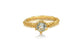 Our Audrey Ring shown with a light green tourmaline center stone in 14K Yellow gold.