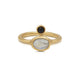 Our Anouk ring in 14K yellow gold with rainbow moonstone and round black diamond