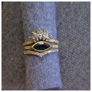 Mila Tiara ring in 14K yellow gold with gray diamonds shown with other rings sold separately