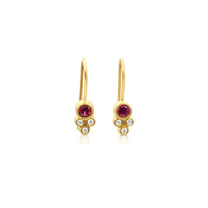 Olivia hanging earrings in 14K yellow gold with rubies and white diamonds