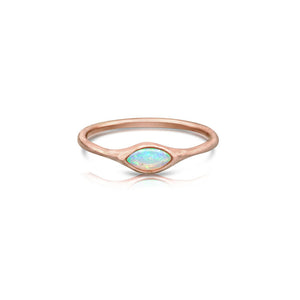 Haley ring in 14K Rose gold with light blue opal center stone