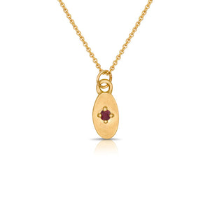 Lucia stone pendant with carved Star and ruby center stone in 14K yellow gold
