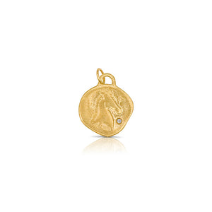 Greek horse pendant shown in 14K yellow gold with white round diamond (Copy)