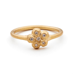 Laura flower ring in 14K yellow gold with 6 round white diamonds