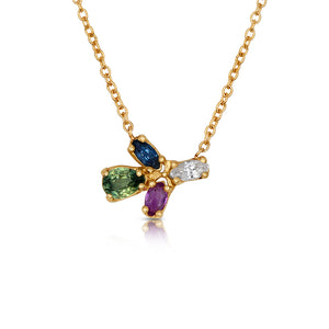 Maribel Necklace features 3 Marquis Sapphire and a Montana Pear Sapphire shown in 14K yellow gold