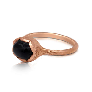 Our Willa ring in 14K rose gold shown with black sapphire