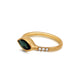 Side view of Emerson Ring with Tourmaline  Marquis center stone and White diamond side stones in 14K Yellow gold.