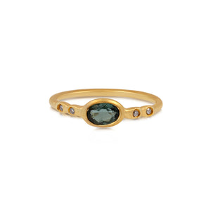 Becca ring in 14K yellow gold with green tourmaline and gray diamonds