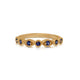 Our Lanie ring in 14K yellow gold motif of alternating round and marquise shapes and dainty milgrain detailing with 7 gorgeous blue sapphires