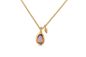 Sapphire bud necklace with light pink sapphire and 14K tiny bud on 14K yellow gold chain