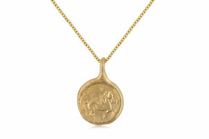 Pegasus Coin Necklace shown in 14K yellow gold