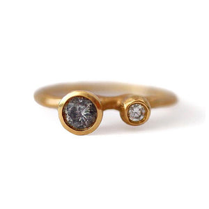 Double Bud ring shown in 14K yellow gold with a gray and white diamond.