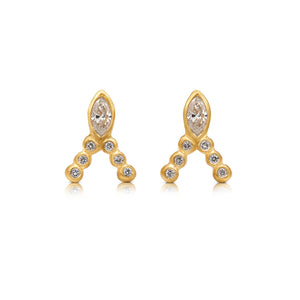 Marquis Beatrix stud shown in 14K yellow gold with gray diamonds