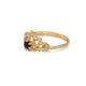 Side view Anya ring in 14K Yellow gold with ruby center stone and white diamonds on top