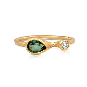 Sonja Green Tourmaline and Diamond Ring in 14K Yellow gold.