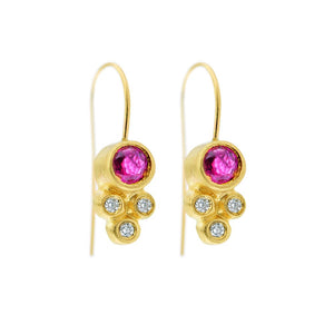 Olivia hanging earrings in 14K yellow gold with rubies and white diamonds