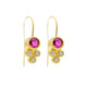 Olivia hanging earring with ruby center stone with 3 white diamonds in both