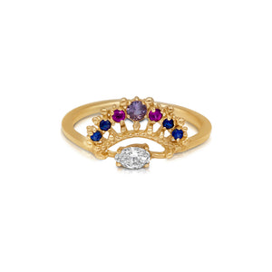 Carine Arch Ring with Gray Diamond and 7 Sapphires on top