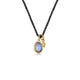 Sapphire bud necklace with blue sapphire and black rhodium plated silver chain and 14K tiny bud