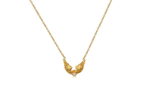 Lucky wing necklace in 14K yellow gold with white diamond