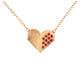 This cute Origami inspired heart pendant features 11 rubies pave set shown in 14K yellow gold