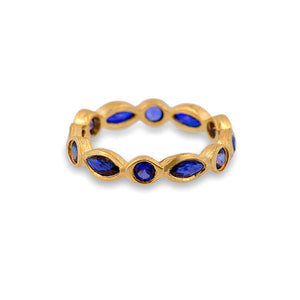 Sapphire Eternity Ring with 6 marquis and 6 round blue sapphires all around in 14K yellow gold