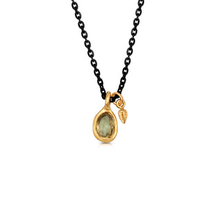Sapphire bud necklace with yellow sapphire and black rhodium plated silver chain and 14K tiny bud