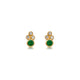 Olivia studs with round green emerald center stone and 3 diamonds on top in each earring.