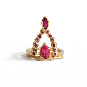 Beatrix Ring with Pink Sapphires and Seaweed Pear Ring