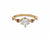 Arielle ring in 14K Yellow gold shown with white sapphire center stone and ruby side stones.
