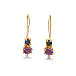 Sally Earrings in 14K yellow gold with round pink sapphire and round blue sapphire in both