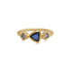 Scarlett Ring with Blue Sapphire Triangle shape center stone and Gray round Diamond  side stones