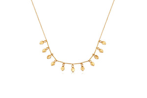 Our 10 leaf necklace shown in 14K yellow gold