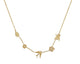 Our garden necklace shown in 14K gold with our blossom flower, bird, leaf, and laura flower