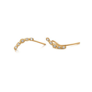 Marlene Ear climber in 14K yellow gold with 5 white round diamonds in each