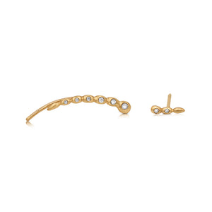 Mismatch Beatrix ear in 14K yellow gold and white diamonds. Large has 6 round diamonds and small one has 2 round diamonds