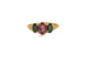 Nina Ring Tourmaline Pink center stone and Green Tourmaline side stones in 14K Yellow gold.