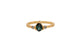 14K yellow gold Marina ring with pear shaped blue tourmaline center stone and 2 gray diamonds on side