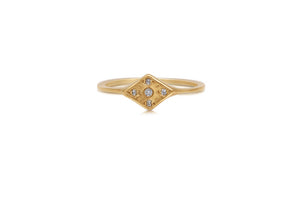 Handcrafted tori ring in 14K yellow gold with 5 round white diamonds