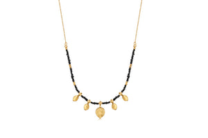 Our leaf Diamond bead necklace shown in 14Kyellow gold with diamond beads