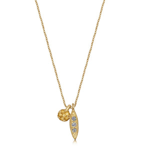 This necklace features our Monica Pendant with 3 gorgeous diamonds (.1tcw) in it and our Amelia Bud pendant. in 14K yellow gold (Copy)