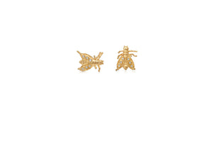 Bee Studs with white Diamonds in 14K yellow gold
